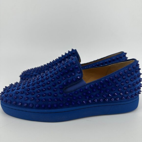 Louboutin Blue Suede Roller Boat Spiked Flats - Size 39 - Picture 5 of 12